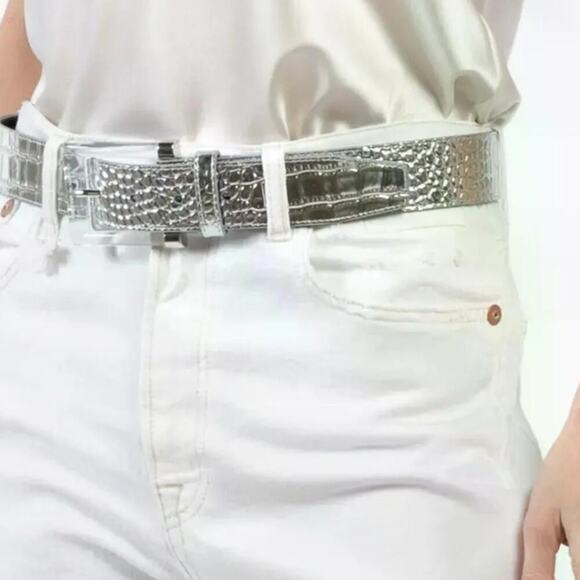 Brandon Maxwell Silver Belt Large Crocodile-Effect Lucite Baddie NWT Giftable - Picture 3 of 7